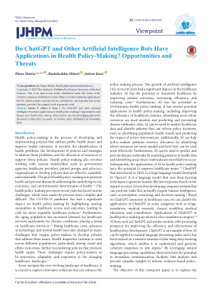 ChatGPT 和其他人工智能机器人在卫生政策制定中是否有应用？机遇与威胁